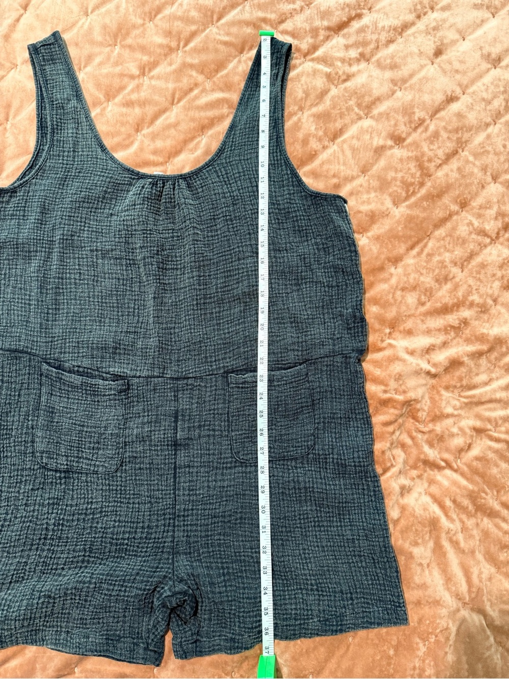 NWT Earthbound women’s Black/Charcoal Textured Romper, 100% cotton gauze - Picture 6 of 11